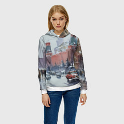 Толстовка-худи женская Старинная Москва - новый год, цвет: 3D-белый — фото 2