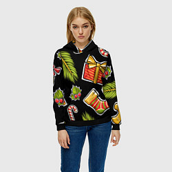 Толстовка-худи женская Рождественский вайб, цвет: 3D-черный — фото 2