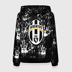 Толстовка-худи женская Ювентус текстура руки краски, цвет: 3D-черный