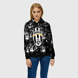 Толстовка-худи женская Ювентус текстура руки краски, цвет: 3D-черный — фото 2