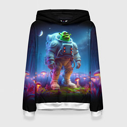 Толстовка-худи женская Шрек бравый космонавт - неоновое свечение, цвет: 3D-белый