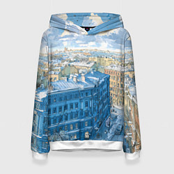 Толстовка-худи женская Зимний утренний Питер, цвет: 3D-белый