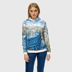 Толстовка-худи женская Зимний утренний Питер, цвет: 3D-белый — фото 2