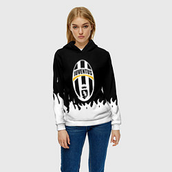 Толстовка-худи женская Ювентус белый огонь текстура, цвет: 3D-белый — фото 2