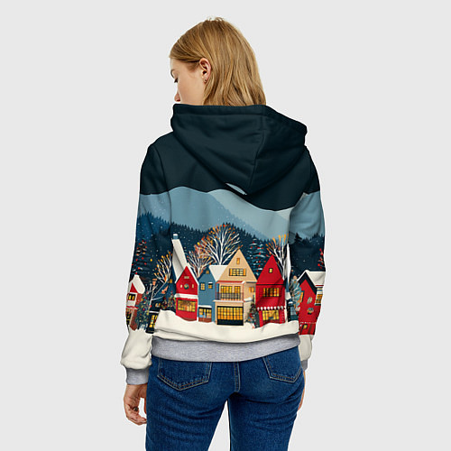 Женская толстовка Новогодний городок в горах / 3D-Меланж – фото 4