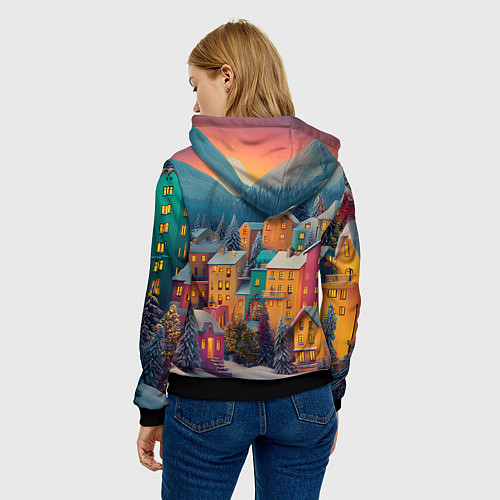 Женская толстовка Новогодний город в горах / 3D-Черный – фото 4