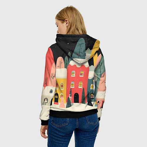 Женская толстовка Разноцветные новогодние дома / 3D-Черный – фото 4