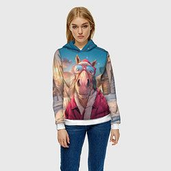 Толстовка-худи женская Удивленная лошадь в очках, цвет: 3D-белый — фото 2