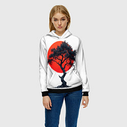 Толстовка-худи женская Японское дерево и солнце, цвет: 3D-черный — фото 2