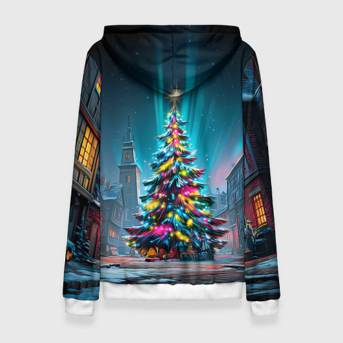 Женская толстовка Новогодняя елка в гирляндах / 3D-Белый – фото 2