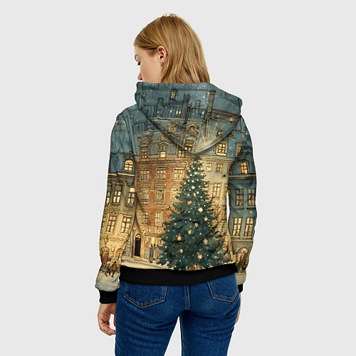 Женская толстовка Новогодний старый город / 3D-Черный – фото 4