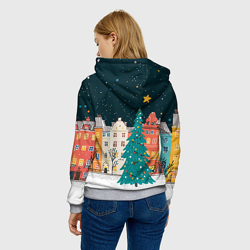 Женская толстовка Новогодняя ночь в городе / 3D-Меланж – фото 4