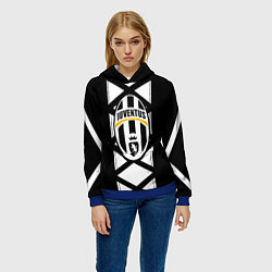 Толстовка-худи женская Ювентус геометрия полосы линии, цвет: 3D-синий — фото 2