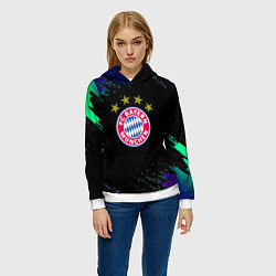 Толстовка-худи женская Бавария Мюнхен краски текстура, цвет: 3D-белый — фото 2