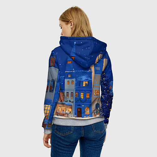 Женская толстовка Синяя новогодняя елочка во дворе / 3D-Меланж – фото 4