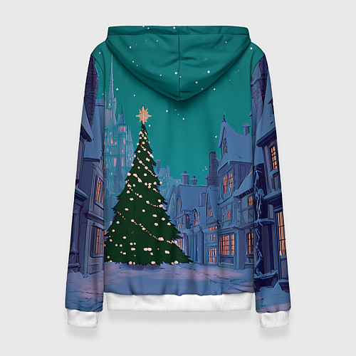 Женская толстовка Зеленая новогодняя елка во вдоре / 3D-Белый – фото 2