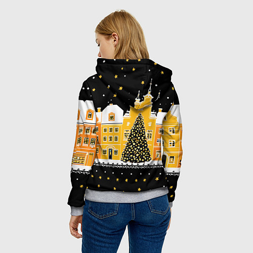Женская толстовка Новогодняя ночь в городе / 3D-Меланж – фото 4