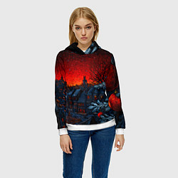 Толстовка-худи женская Новый год в ночном городе, цвет: 3D-белый — фото 2