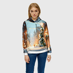 Толстовка-худи женская Новогодняя елочка, цвет: 3D-белый — фото 2