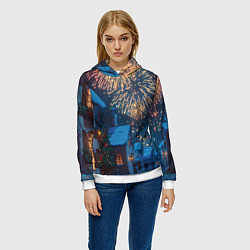 Толстовка-худи женская Праздничный новогодний салют, цвет: 3D-белый — фото 2