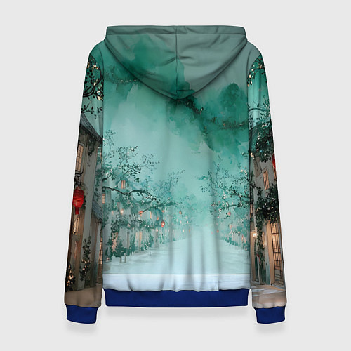 Женская толстовка Новогодняя туманная улица / 3D-Синий – фото 2