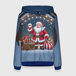 Толстовка-худи женская Санта с мешком подарков, цвет: 3D-синий