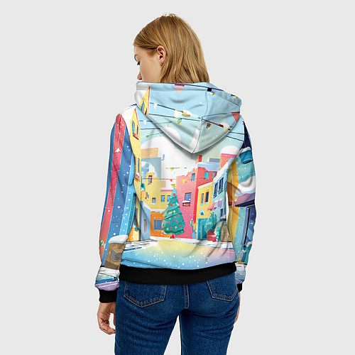 Женская толстовка Лошадка с новогоднем венком / 3D-Черный – фото 4