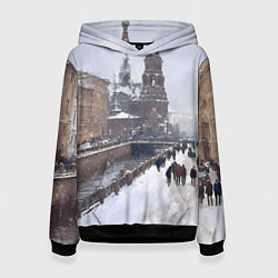 Толстовка-худи женская Санкт-Петербург зима, цвет: 3D-черный