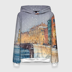 Толстовка-худи женская Санкт-Петербург - снегопад, цвет: 3D-белый