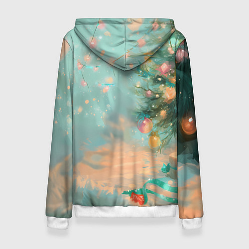 Женская толстовка Милый рыжий котенок любуется елкой / 3D-Белый – фото 2