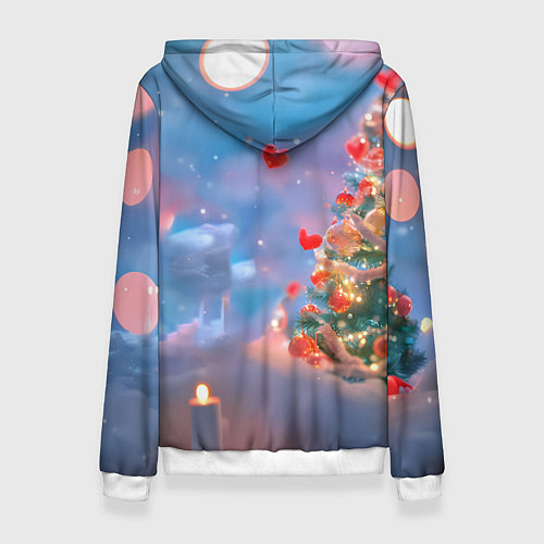 Женская толстовка Рыжий котенок в сердечках у елочки / 3D-Белый – фото 2