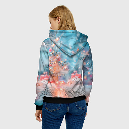 Женская толстовка Котенок и гирлянда из сердечек / 3D-Черный – фото 4