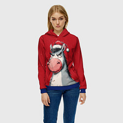 Толстовка-худи женская Недовольная новогодняя лошадь, цвет: 3D-синий — фото 2