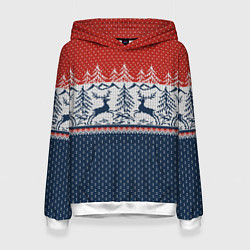 Толстовка-худи женская Вязаный узор с оленями, цвет: 3D-белый