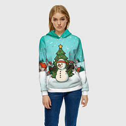 Толстовка-худи женская Снеговик - Новогодний Зож, цвет: 3D-белый — фото 2