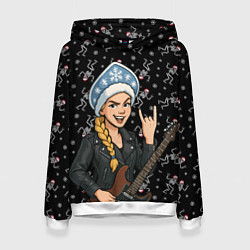 Толстовка-худи женская Снегурочка с гитарой - Рок, цвет: 3D-белый
