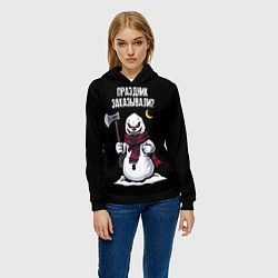 Толстовка-худи женская Монстр снеговик с топором, цвет: 3D-черный — фото 2