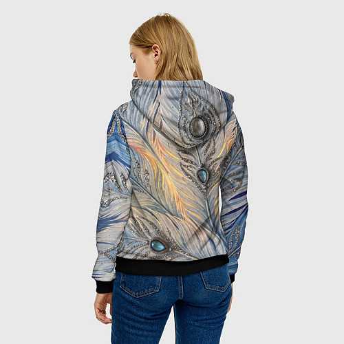 Женская толстовка Синие перья с самоцветами / 3D-Черный – фото 4