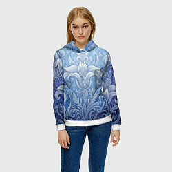 Толстовка-худи женская Ледяной цветочный орнамент, цвет: 3D-белый — фото 2