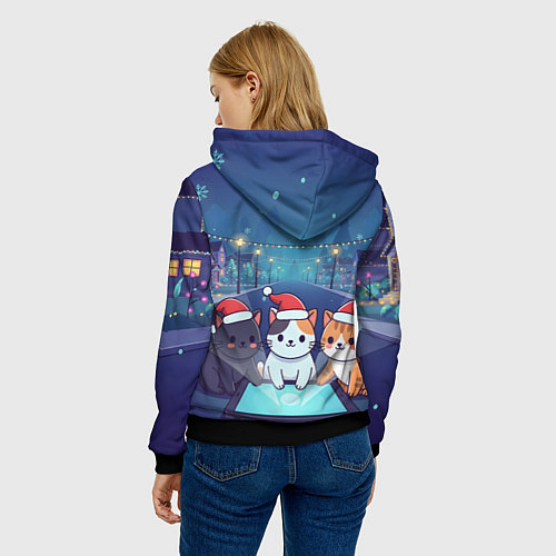 Женская толстовка Новогодние котики с планшетом / 3D-Черный – фото 4