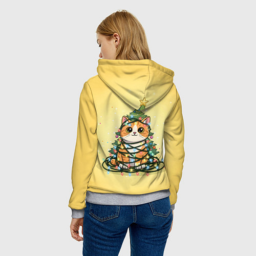 Женская толстовка Новогодний котик в гирлянде / 3D-Меланж – фото 4