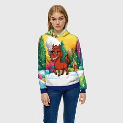 Толстовка-худи женская Красная лошадка в очках подмигивает 2026, цвет: 3D-синий — фото 2