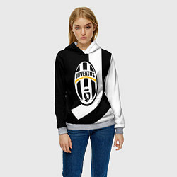 Толстовка-худи женская Ювентус полосы спорт линии, цвет: 3D-меланж — фото 2