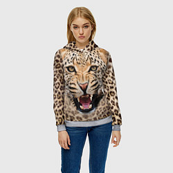 Толстовка-худи женская Взгляд леопарда, цвет: 3D-меланж — фото 2
