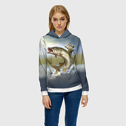 Толстовка-худи женская Дерзская щука, цвет: 3D-белый — фото 2