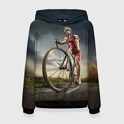 Толстовка-худи женская Велогонщик, цвет: 3D-черный