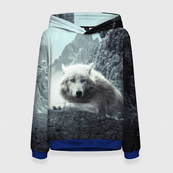 Толстовка-худи женская Волк в горах, цвет: 3D-синий