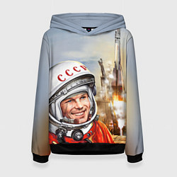 Толстовка-худи женская Гагарин взлетает, цвет: 3D-черный