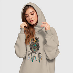 Женское худи-платье Сова-шаман, цвет: миндальный — фото 2