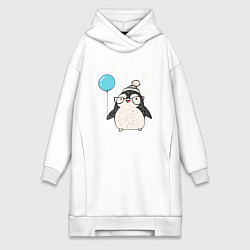 Женское худи-платье Пингвин с шариком, цвет: белый